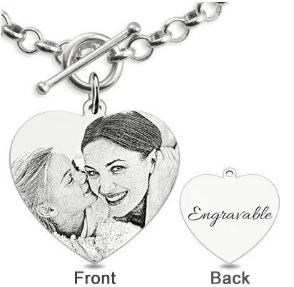 Personalisiertes Armband mit Herzanhänger und Fotogravur aus Sterlingsilber