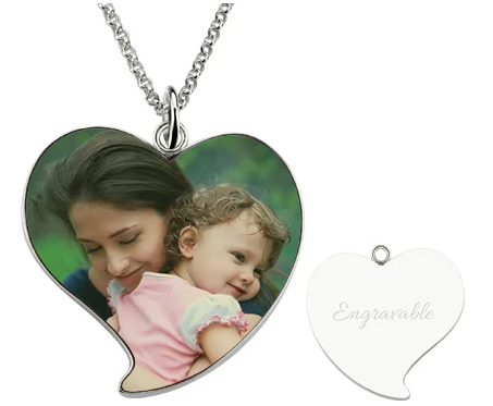 Gravierte Herz-Fotokette für Mutter und Tochter aus Sterlingsilber