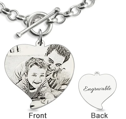 Graviertes Herz-Charm-Fotoarmband für Vater und Sohn