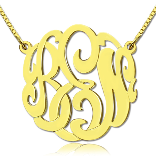 18K Gold Plated Large Monogram Necklace Handpainted