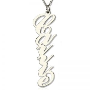Flowery Personalized Vertical Carrie Style Name Necklace Silver