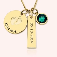 Baby Feet Disc Necklace With Birthstone For New Mom In Gold