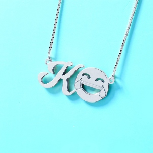 Customized Memorial Initial Emoji Letter Necklace Sterling Silver