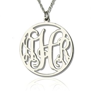Circle Classy Font Monogram Necklace Sterling Silver