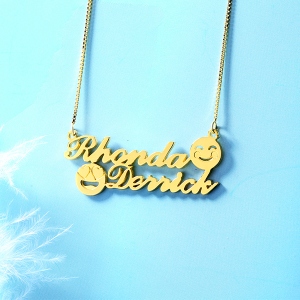 Customized Memorial Initial Double Name Emoji Necklace Sterling Silver in Gold