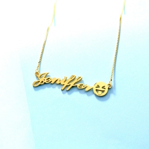 Customized Name Emoji Necklace in Gold