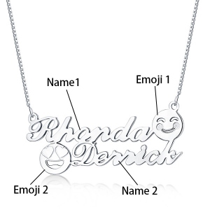 Personalized Memorial Initial Double Name Emoji Necklace Sterling Silver