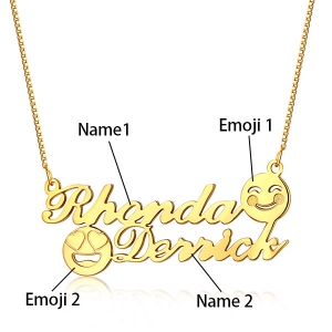 Customized Memorial Initial Double Name Emoji Necklace Sterling Silver in Gold