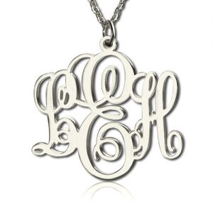 Alluring Personalized Vine Font Initial Monogram Necklace Sterling Silver