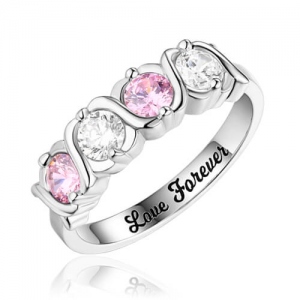 Personalized 4 Stones Mothers Ring In Sterling Silver