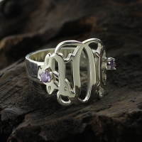 Birthstones Monogram Ring For Women Sterling Silver