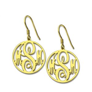 Personalized Circle Monogram Earrings 18K Gold Plated Silver
