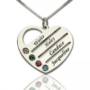 Popualr 4 Birthstones & Names Personalized Mother's Heart Necklace