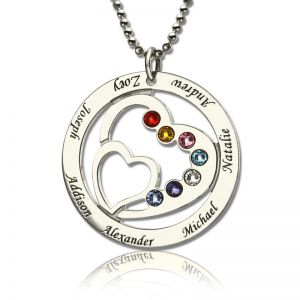 Long-lasting Personalized Heart in Heart Birthstone Name Necklace Silver