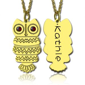 Customized Engraved Owl Necklace With Birthstone 18k Gold Plated