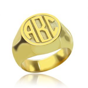 Good-quality Customized Signet Ring with Block Monogram 18K Gold Plated