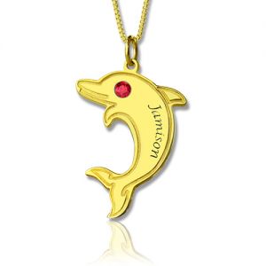 Adorable Dolphin Pendant Name Necklace with Birthstone 18k Gold