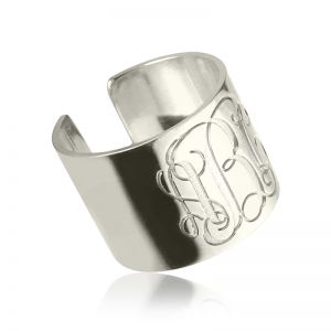 Iconic Personalized Monogram Cuff Ring Sterling Silver