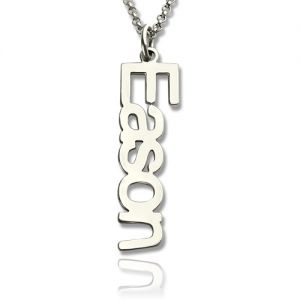 Lovely Personalized Vertical Nameplate Necklace Sterling Silver