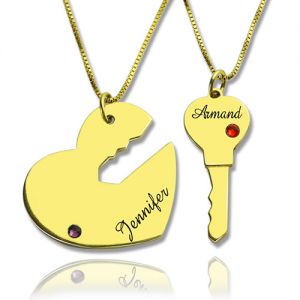 Fabulous Key to My Heart Couple Name Pendant Necklaces Gold