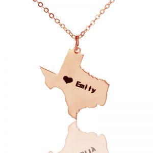 Collana con mappa del Texas dello Stato USA con cuore e nome in oro rosa
