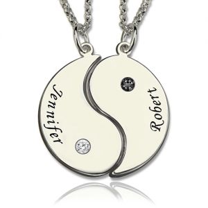 Gifts for Him & Her: Yin Yang Necklace Set with Name & Birthstone