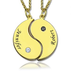 Fancy Yin Yang Name Necklaces Set for Couples 18K Gold Plated