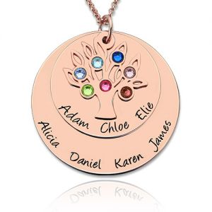Unbelievable quality Disc Family Tree Necklace With Birthstones In Rose Gold