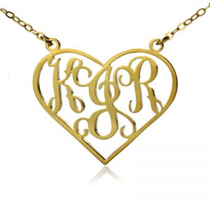 Mother‘s Day Gift Idea-Solid Gold Initial Monogram Personalized Heart Necklace