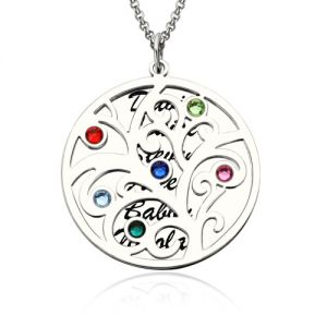 Fine quality Stamped Names Mother's Day Necklace with Family Tree