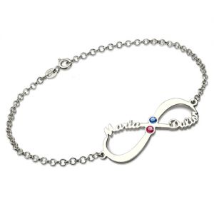 Personalized Infinity Name Birthstone Bracelet Sterling Silver