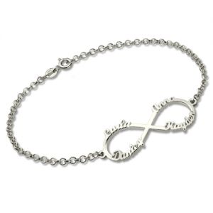 Charismatic Personalized Infinity Four Names Bracelet In Sterling Silver