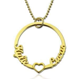 Collana con nome a cerchio personalizzato con cuore in argento placcato oro