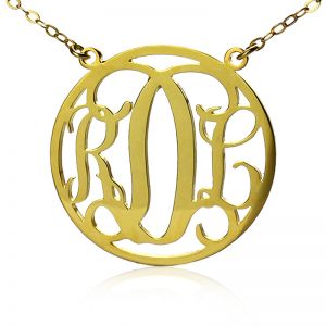 Fancy Circle Solid Gold Initial Monogram Name Necklace