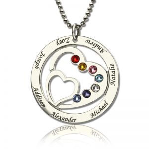 CoraÃ§Ã£o da mÃ£e de boa aparÃªncia no colar de coraÃ§Ã£o com 7 nomes de crianÃ§as e Birthstones