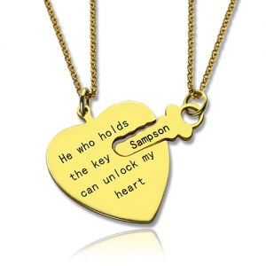 Fancy He Who Holds the Key Couple Necklace Set 18k Gold Plated