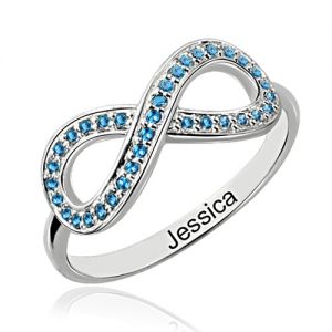 Dazzling Surface Full Birthstones Infinity Promise Name Ring Sterling Silver