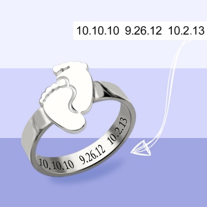 Engraved Baby Feet Ring For Mom Sterling Silver