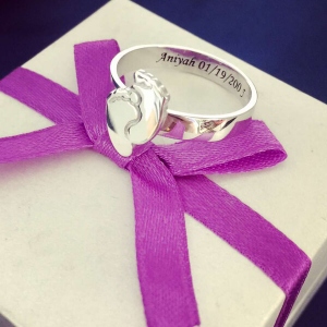 Beautiful Engraved Baby Feet Ring For Mom Sterling Silver