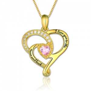 Personlized Love Heart Birthstone Necklace Gold Plated