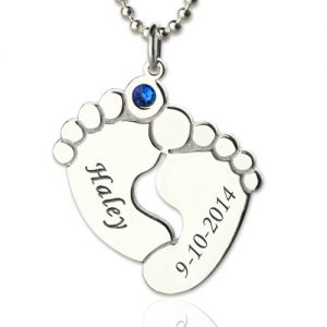 Meaningful Memory Baby's Feet Charms Necklace with Birthstone Sterling Silver