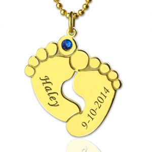 18K Gold Plated Amazing Memory Baby's Feet Charms Pendant with Birthstone