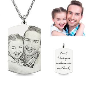 Customized Dog Tag Necklace with Engraved Father and Daughter Photo