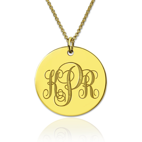 Colar com Monograma Gravado em Disco Roteiro Banhado a Ouro 18K