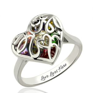 Special Birthstones Platinum Plated Mother's Heart Cage Ring