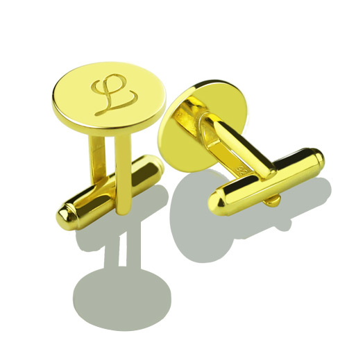 Botões de punho com inicial personalizados para homem banhados a ouro de 18 quilates