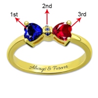 Personalized Heart Birthstones Bow Ring Gold Plated