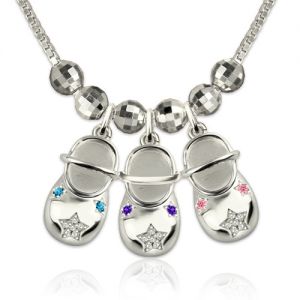 Mother's Baby Shoe Charm Necklace with Birthstones