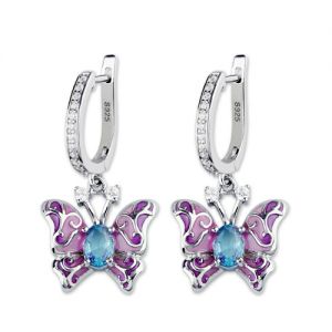 Butterfly Earrings With Birthstones Platinum Plated