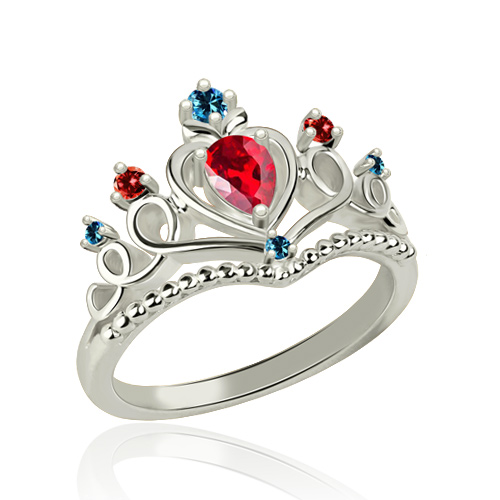 Bonito anel com pedra zodiacal em tiara banhado a platina